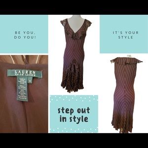 Ralph Lauren Pinstriped Feminine Ruffles Dress